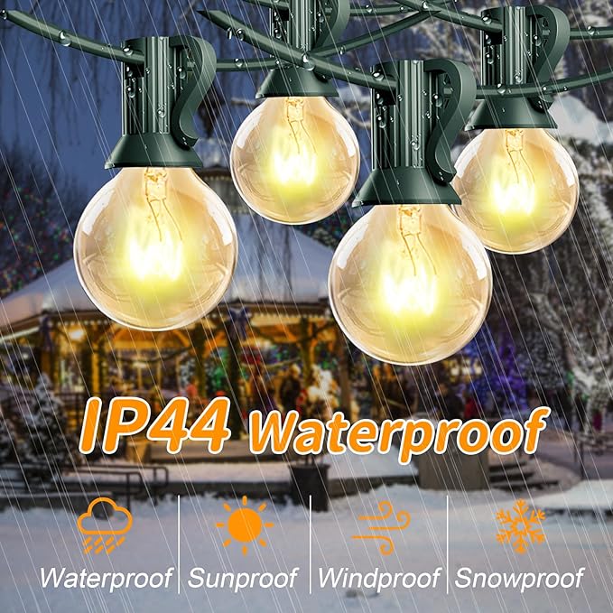 Outdoor String Lights 25 Ft G40 Patio Lights with 27 Edison Incandescent Bulbs,Weatherproof Connectable Hanging Christmas Lights for Backyard Porch Balcony Party Garden, Lawn Decor, Green Wire