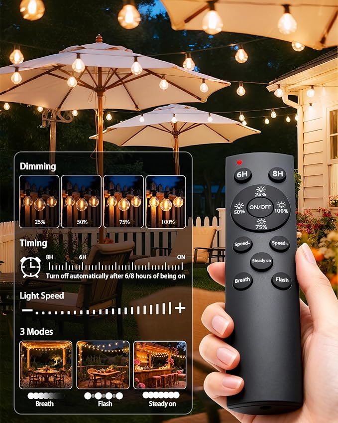 Outdoor Patio String Lights Waterproof with Remote, 200FT 64+2 G40 Edison LED Shatterproof Bulbs Hanging Outside | Lumora