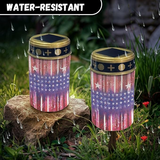 Garden Solar Light, American Flag Printed Grave Solar Lights for Cemetery, Waterproof, Solar Powered, Easy to Install, Decorate Lawn, Patio, Fence, Backyard