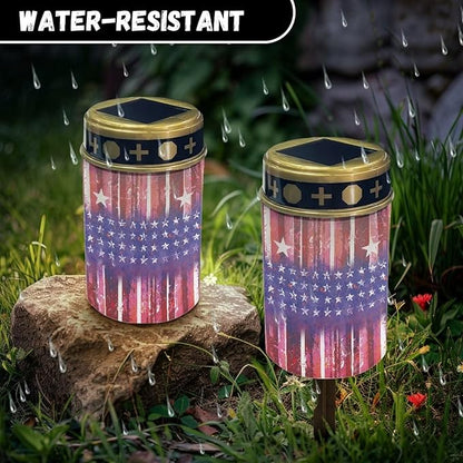 Garden Solar Light, American Flag Printed Grave Solar Lights for Cemetery, Waterproof, Solar Powered, Easy to Install, Decorate Lawn, Patio, Fence, Backyard