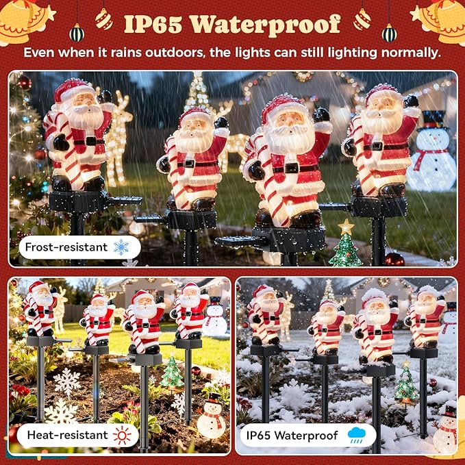 2 Packs Christmas Solar Garden Light with Santa Claus, 17.7 Inches Garden Solar Light Outdoor for Christmas Decoration, Auto ON/OFF, IP65 Waterproof, Suitable for Courtyard, Pond, Walkway Decoration