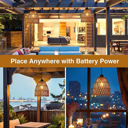 2Pack Battery Operated Pendant Light with Remote Control IP44 Waterproof Indoor Outdoor lamp for Bedroom, Patio, Camping, Party, Porch, Cafe (No Outlet Needed)