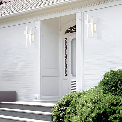 LamQee Modern Outdoor Wall Lights 3000K Integrated LED Outdoor Wall Sconces Lighting, Contemporary Exterior Lighting Fixtures Outside Wall Mount Lights for House Porch Front Door Garage, Matte White