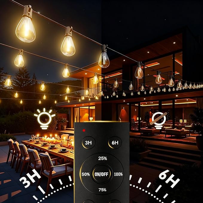 100FT LED Outdoor String Lights with Remote, Dimmable Timing 3 Light Modes Outside Patio Lights for Backyard Porch | Lumora