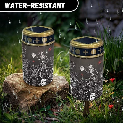 GLENLCWE Funny Skeleton Cobweb Solar Lights Outdoor Solar Candle Waterproof Halloween Solar Garden Lights Flameless LED Candle Grave Eternal Lights for Cemetery