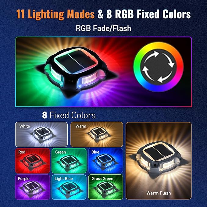 AGPTEK Metal Multi-Colors In 1 Solar Driveway Lights Outdoor 10 Pack, Aluminum RGB Deck Dock Marine LED Solar Powered Waterproof Decorative Marker Security Light for Garden, Yard, Step, Sidewalk, Path
