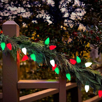 C9 LED Red White and Green Chistmas Lights, 25Ft Vintage Christmas Light 25 LED Red White Green String Lights Xmas Tree Light for Holiday Path Roofline Patio Party Wedding Xmas Decoration