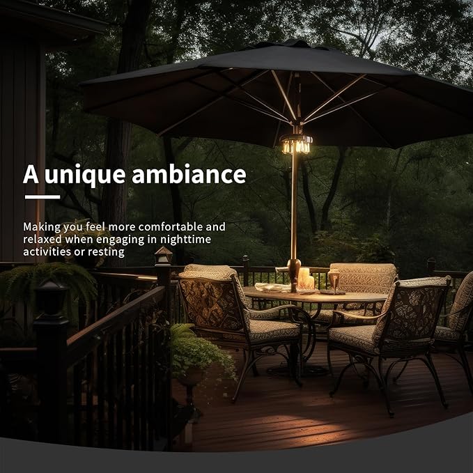 Patio 2 Packs Umbrella Light with LED Edison Bulbs, Battery Operation Cordless-Outdoor Umbrella Pole Lights with 2 Lighting Modes for Garden，Patio, Backyard, Camping or BBQ - Brown