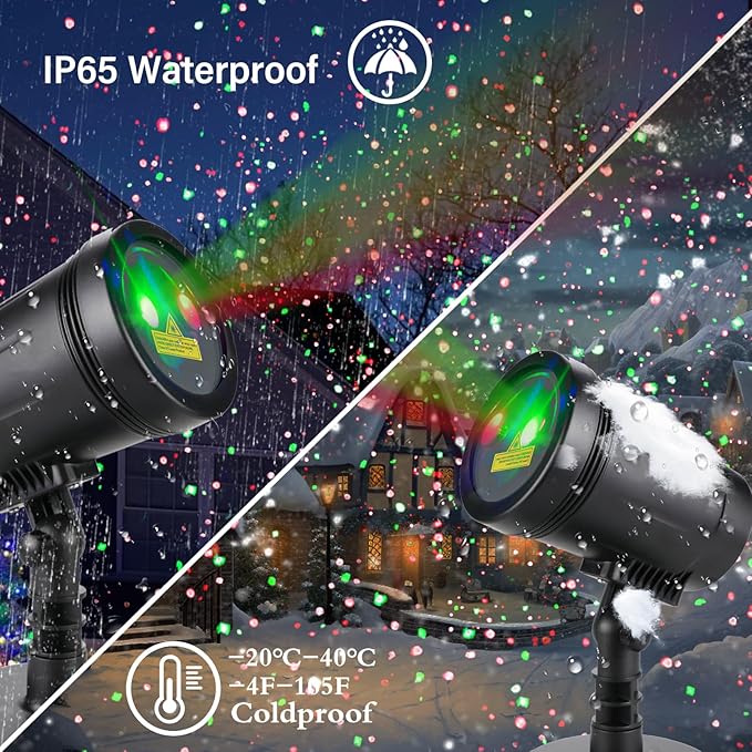 Christmas Laser Projector Lights Outdoor Indoor, 2 Colors with Red and Green Star Show, Christmas Laser Projector Lights Waterproof with Remote Decor for Christmas Holiday Party Garden Patio