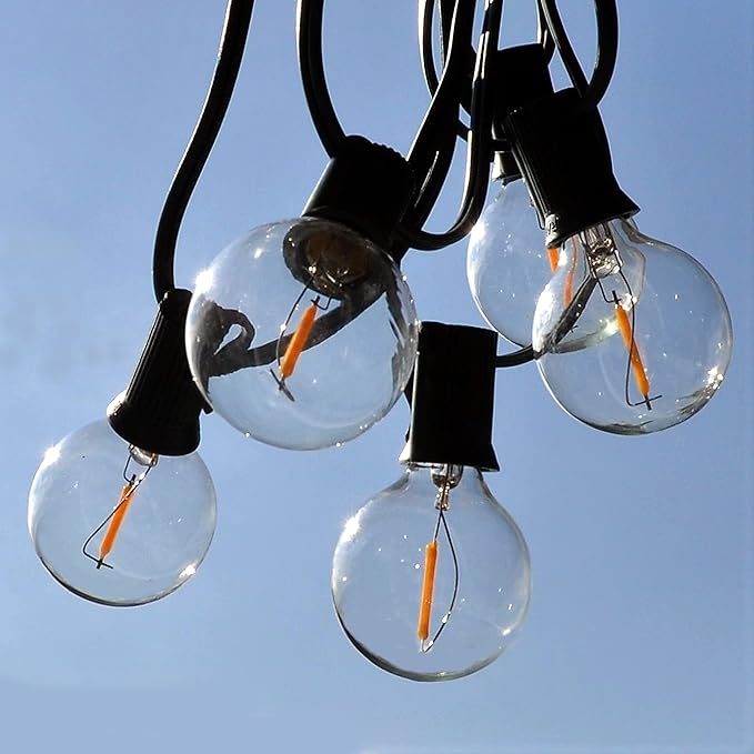 Hometown Evolution, Inc. G50 2" LED Filament Outdoor Patio String Lights with 0.6 Watt Light Bulbs (G50 LED - Black | Lumora