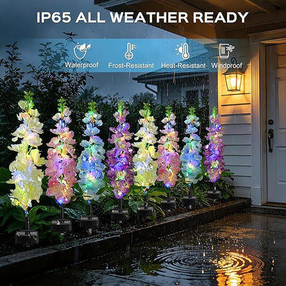 2 Pack Solar Garden Lights Outdoor, LED Colorful Waterproof Solar Powered Hyacinth Flowers Landscape Lights for Patio, Outside Yard, Pathway Decorative, Décor, Gifts, Two Lighting Modes