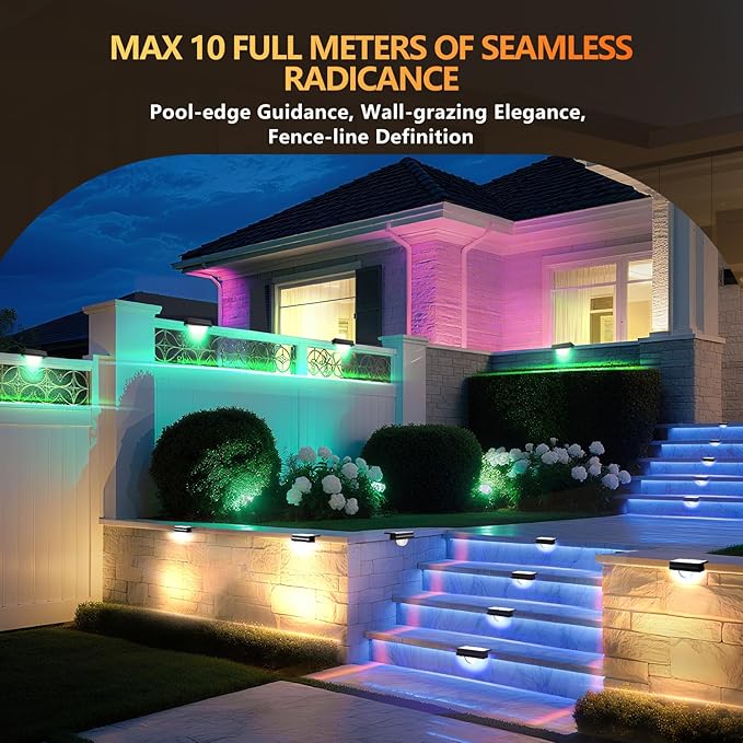 2 Packs Solar Step Lights Outdoor Waterproof, Solar Fence Lights RGB Color Changing, Outdoor Stairs Light for Garden, Patio,Garden,Poolside,Fence,Wall
