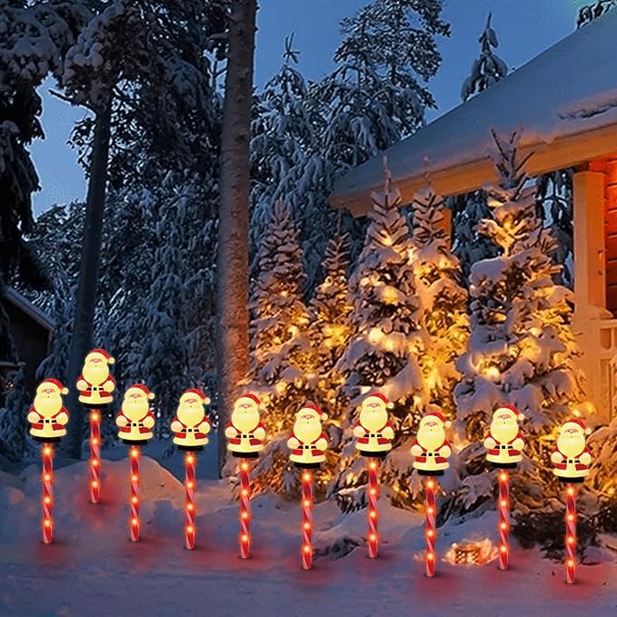 LAMPHOME Christmas Pathway Lights Outdoor, 5PCS Santa Christmas Decorations Outdoor Yard, Pathway Marker Stake Lights for Patio Ground Path Sidewalk Walkway Driveway