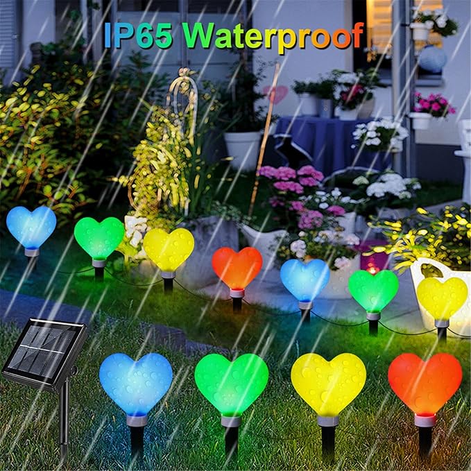 4 Pack Solar Red Heart Stake Lights for Valentines Day Decor, Outdoor Waterproof Heart Shaped Light for Garden Pathway Flowerbed Cemetery Grave Porch Walkway (Color)
