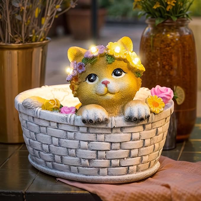 HOMEIMPRO Cat Solar Lights Garden Outdoor Gifts for Mom, Garden Decor for Outside, Cat Solar Statue Lights, 8LED Kitten Yard Decorations, Mothers Day Birthday Gifts Women Wife