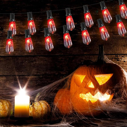 Halloween Flicker Flame String Lights Outdoor, 10Ft Halloween Decorations ST40 Lights with 10 Flicker Flame Bulbs for Patio, Party Decoration, Black Wire