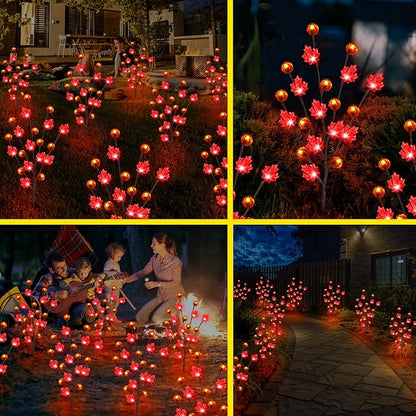 Solar Garden Path Lights for Fall Decorations,4PACK 80LED RED Maple Leaf Pumpkin Tree with Thanksgiving Party Gifts Decor,Maple Pumpkin Decor for Home,Thanksgiving Day Outdoor/Indoor Use