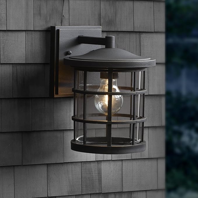 Quoizel Asheville Outdoor Wall Lantern, 10.5 Inch 1-Light Seaside Armour Oil-Rubbed Bronze Wall Sconce, Industrial | Lumora