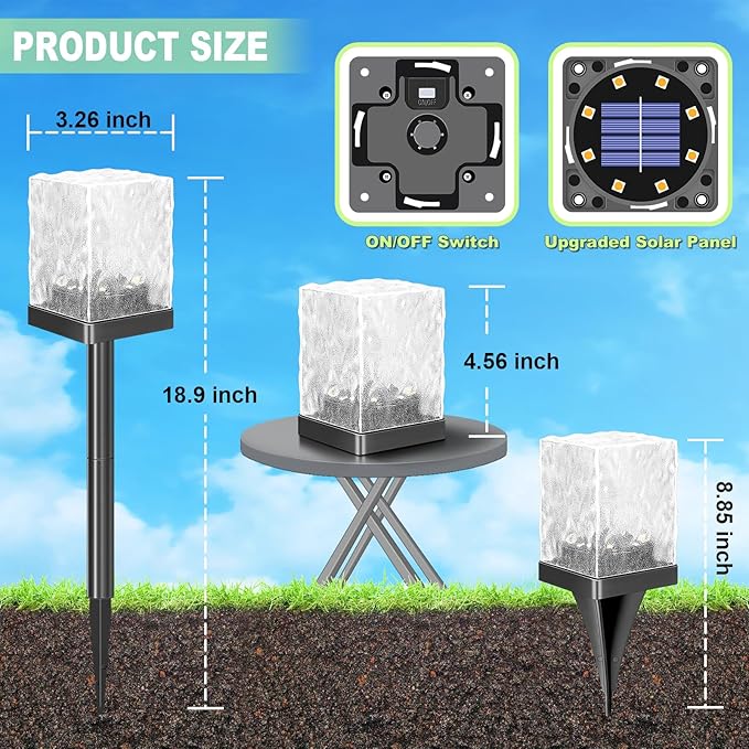 Solar Pathway Lights, LED Outdoor Waterproof Ice Brick Ground Light, Multi-use Landscape Lighting for Lawn & Table | Auto On/Off Solar Powered Garden Yard Decoration (Warm, 4 Pack)