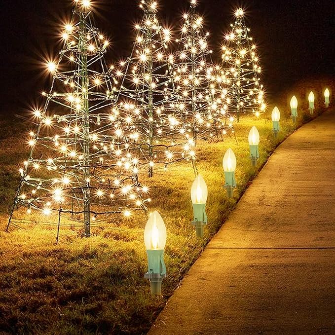 Brightown 2 Pack C9 Christmas Pathway Lights Outdoor, Total 51.4 FT 40 LED C9 Pathway Lights, Waterproof Connectable Christmas Walkway Light for Yard Ground Sidewalk Driveway, Warm White