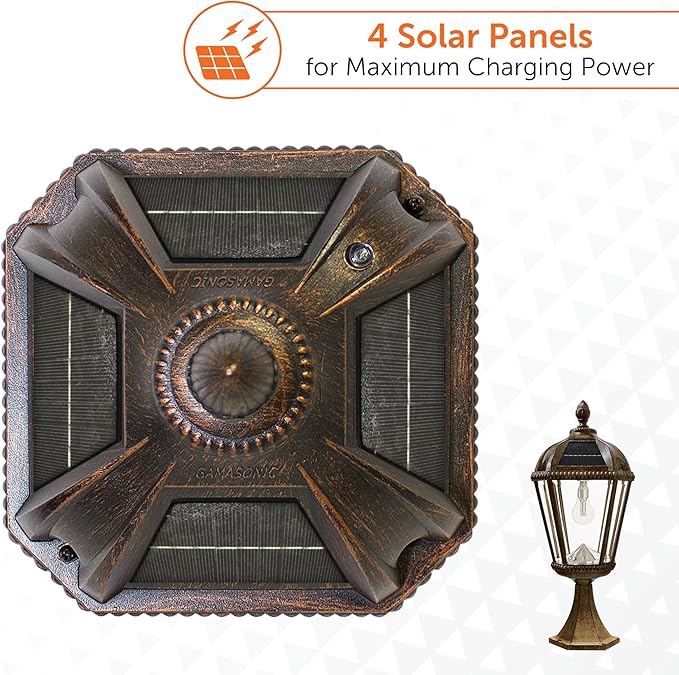 Gama Sonic Outdoor Solar Post Light with Pier Base, Weathered Bronze Finish Aluminum and Beveled Glass, Royal Bulb | Lumora