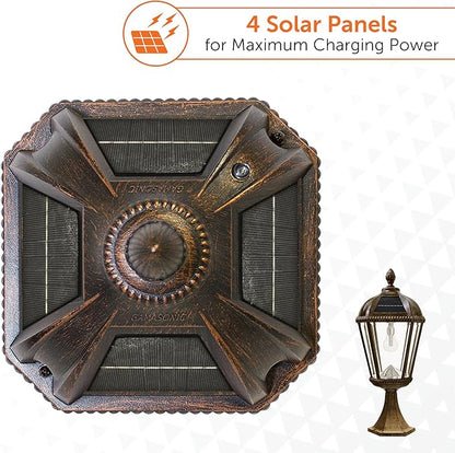 Gama Sonic Outdoor Solar Post Light with Pier Base, Weathered Bronze Finish Aluminum and Beveled Glass, Royal Bulb 150 Lumens Warm White LED, Mount on Column or Flat Surface 98B311, Upgraded Panel
