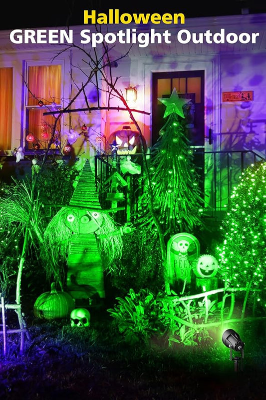 T-SUN Green Spotlight Outdoor, Waterproof LED Landscape Lighting with US Plug, Easy Install 270° Adjustable Outdoor Spot Lights for Garden Tree Yard Decor, 2 Pack
