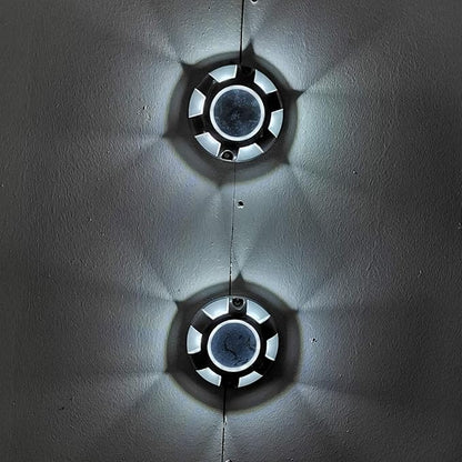 Solar Round Dock Light Waterproof Cast Aluminum Solar Deck Light 6LED Auto On/Off Security Warning Light for Driveway Path Step Pool Patio Garden (6-Pack)