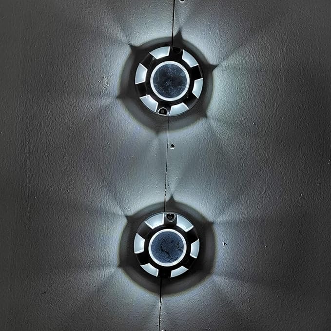 Solar Round Dock Light Waterproof Cast Aluminum Solar Deck Light 6LED Auto On/Off Security Warning Light for Driveway Path Step Pool Patio Garden (4-Pack)