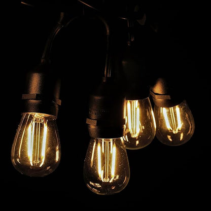 48 Foot E26 Commercial LED S14 Double Filament Outdoor String Lights with 15 Suspended Sockets and S14 LED Clear 1.5 Watt Bulbs for Weatherproof Heavy Duty Vintage Outside Lighting