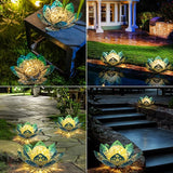 Huaxu Solar Lights Outdoor Decorative - Bright Blue Lotus Flower Table Lamp, Glass Globe 30 LED Waterproof Metal | Lumora