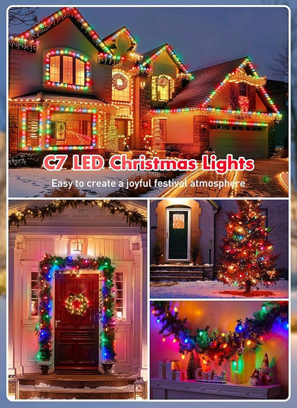 Multicolor C7 LED Christmas Lights Outdoor, 34FT Colorful Christmas String Lights with 50+2 Plastic Bulbs, Traditional Hanging Holiday Lights for Christmas Tree Patio Fence Roofline Xmas Decorations