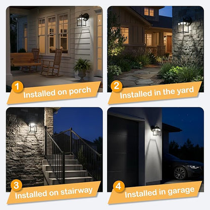 LIT-PaTH Outdoor LED Wall Lantern, Wall Sconce as Porch Lighting Fixture, 5000K Daylight White, 9.5W 800 Lumen, Aluminum Housing Plus Glass, Black Finish, 1-Pack