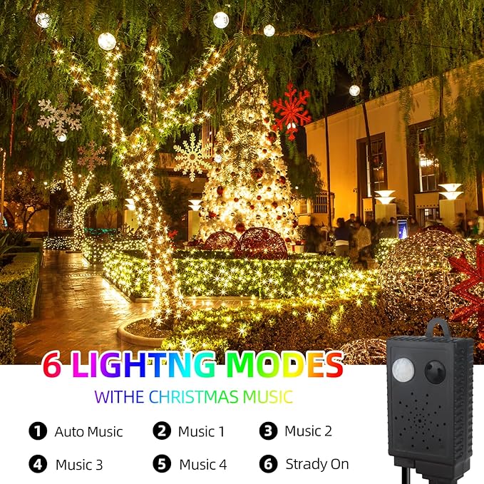 XTF2015 Music Christmas String Lights 105ft 300 LED, Warm White Christmas Tree Light with Music，End to End Plug in | Lumora