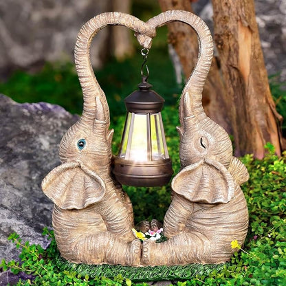Elephant Statue Garden Decor with LED Solar Lights-Set of 2 Good Luck Elephant Outdoor Statue Elephant Gifts for Women Garden Statues for Yard Patio,Porch,Home for Women