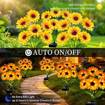 Solar Garden Lights Outdoor, 6 Pack Solar Sunflower Lights with 36 Head 3.4 Inch Flowers, Waterproof Flowers Light Fall Thanksgiving Decorations for Garden Yard Patio Backyard, Gifts for Mom Women