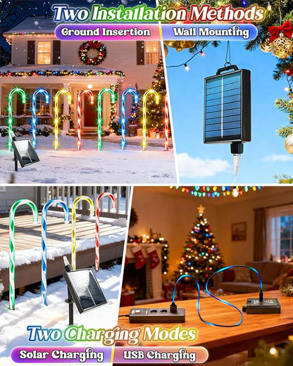 Anordsem Solar Christmas Decorations Outdoor: 21" Candy Cane Stake Lights 24 Pack - Waterproof LED 8 Colorful Lighting Models for Yard Pathway Xmas Tree Decor - 2026 New Year Gifts for Homeowners