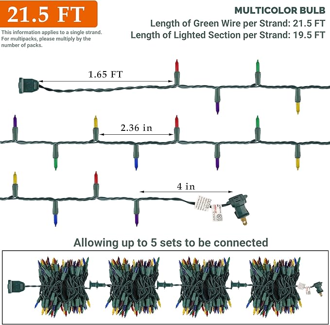 Multicolor Christmas String Lights, 100 Count, Incandescent Mini Christmas Lights, Connectable Xmas Tree Light for Indoor Outdoor Garland Birthday Holiday Wedding Festival Party