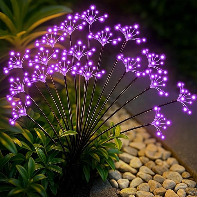 Solar Garden Lights 2 Pack Waterproof Swaying Starburst Light Solar Outdoor Lights for Yard Patio Walkway Pathway Party Wedding Decoration, Unique Gifts for Women, Purple
