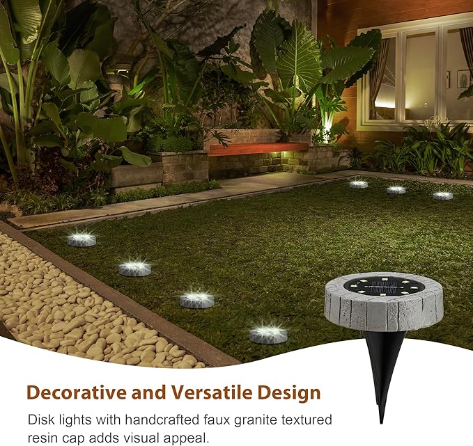 Glitzhome Solar Ground Lights Outdoor Waterproof 4 Pack Resin Solar Garden Lights Disk Lights for Walkway Yard | Lumora