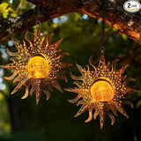 2 Pack Garden Decor Hanging Lanterns Outdoor Waterproof,Solar Lights Metal Sun Gifts Decoration for Yard Clearance | Lumora