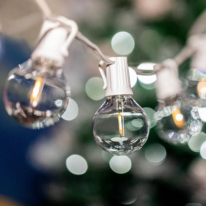 Novelty Lights 50 Feet G40 LED Patio String Light Set with 50 Bulbs, Warm White, Weather Resistant and Shatterproof Replaceable Plastic Globe Bulbs, White Wire