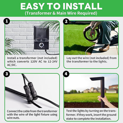 LED Pathway Lights Wired, 12V Landscape Path Lights 3000K/4000K/5000K Adjustable, Low Voltage Outdoor Waterproof, 5W 235LM Black Aluminum for Lawn Garden 8 Pack