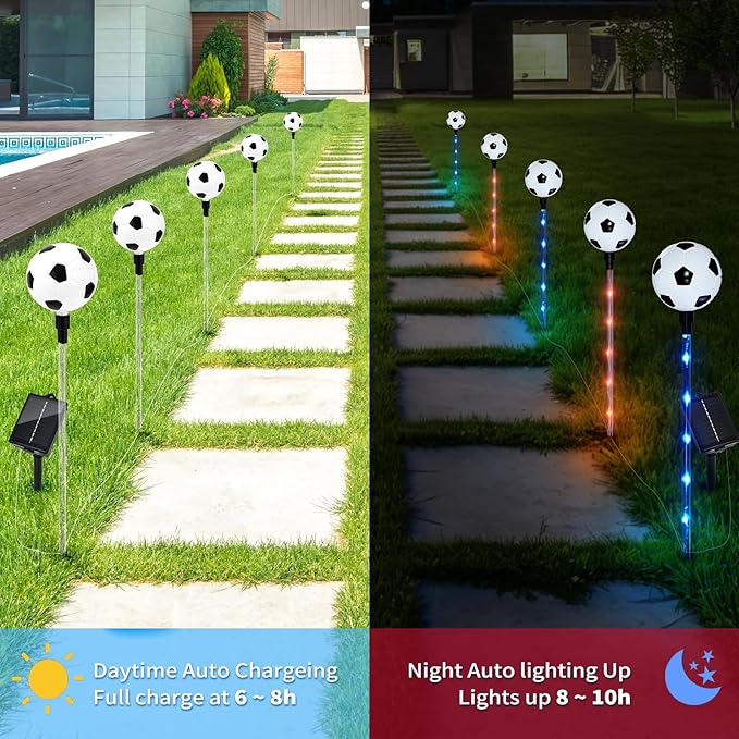 EYQ 2026 World Cup Decorations Outdoor Soccer Solar Pathway Lights, LED Sports Theme Landscape Stake Lights, Waterproof Yard Decorative Lights for Patio Lawn Festival Outdoor Use