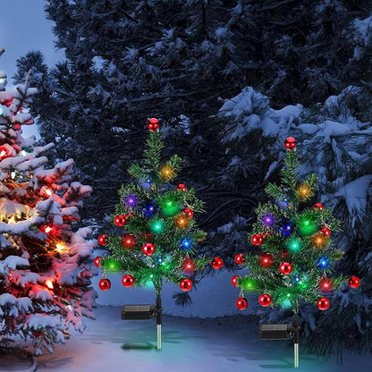 Baquler 2 Pcs Solar Christmas Tree Garden Stake Lights Outdoor Christmas Tree Yard Decorations Multicolor Solar Stakes for Pathway Lawn Patio Xmas Ornament(Bell Style)