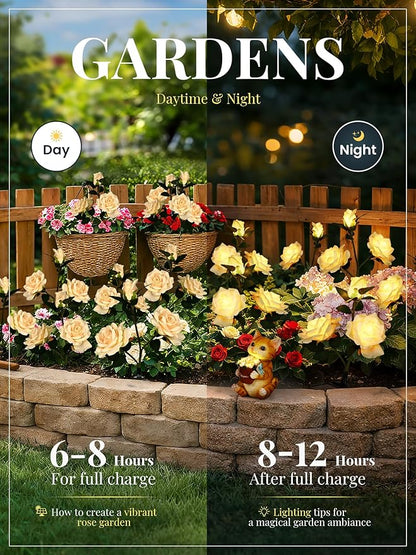 GIGALUMI Solar Lights Outdoor for Garden Decor, 3 Pack Solar Flower Lights Waterproof, 2 Lighting Modes 9 Rose Flowers for Pathway,Yard, Patio Decoration, Gardening Gifts for Women (Yellow)