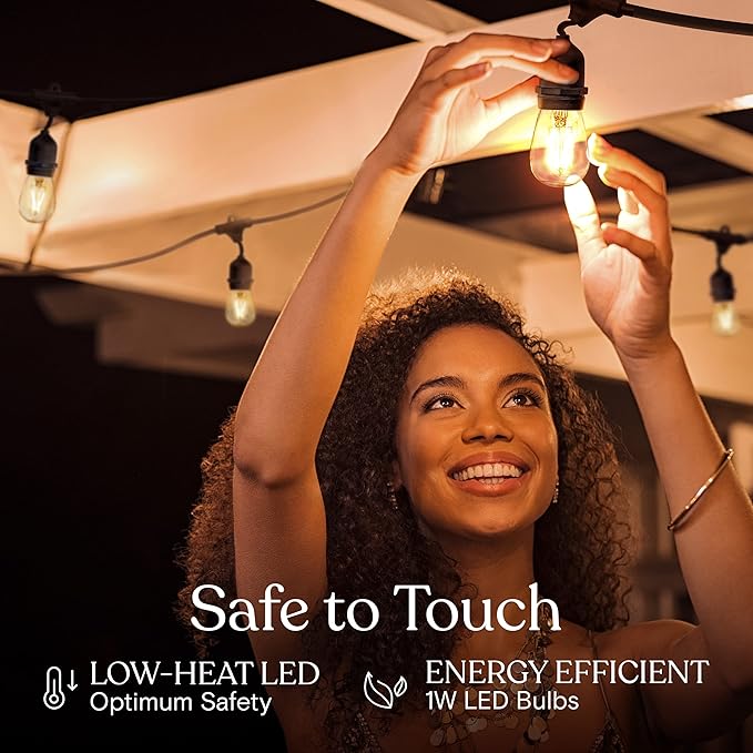 Brightech Ambience Pro Outdoor 24 FT String Lights with One Extra Pack of 15 Ambience PRO Replacement LED Light Bulbs, 2 Watt Vintage LED Edison Bulbs, 2700K Soft White Dimmable Outdoor