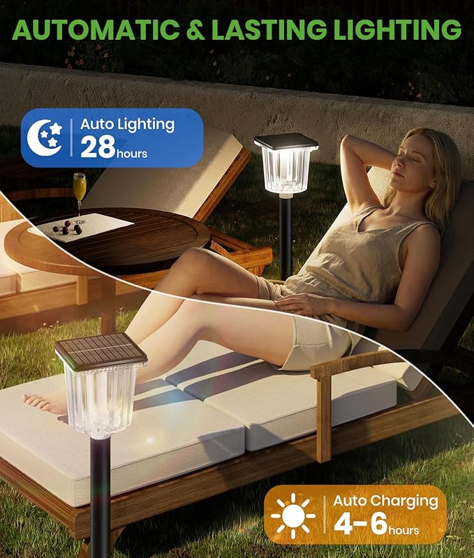 Super Bright Solar Pathway Lights 8 Pack, Adjustable Warm & Cold Solar Lights Outdoor Waterproof IP65, Auto On/Off, Outdoor Decor Light for Garden, Landscape, Path, Yard, Patio, Driveway