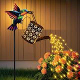 Solar Watering Can with Cascading Lights Outdoor Garden Decor, Hummingbird Shaped Hook Gardening Gifts for Mom | Lumora
