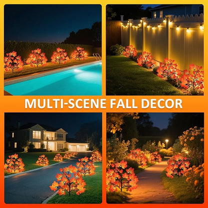 Fall Decorations Outdoor, 4-Pack 80LED Maple Leaf Acorn Yard Stake Lights, Waterproof Solar Fall Lights Thansgiving Decorations Outdoor for Yard, Garden, Pathway Harvest Holiday Fall Decor